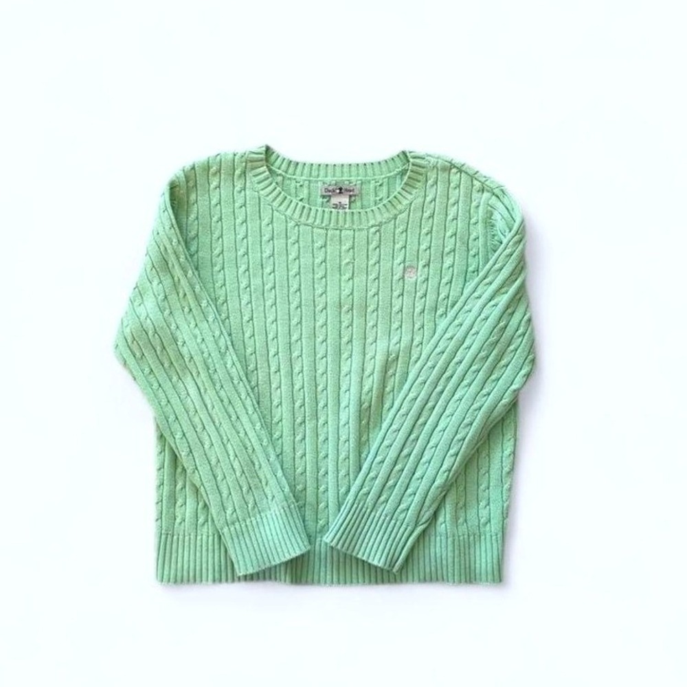 Duck Head Mint Green Cable Knit Cotton Crewneck Sweater Size Medium